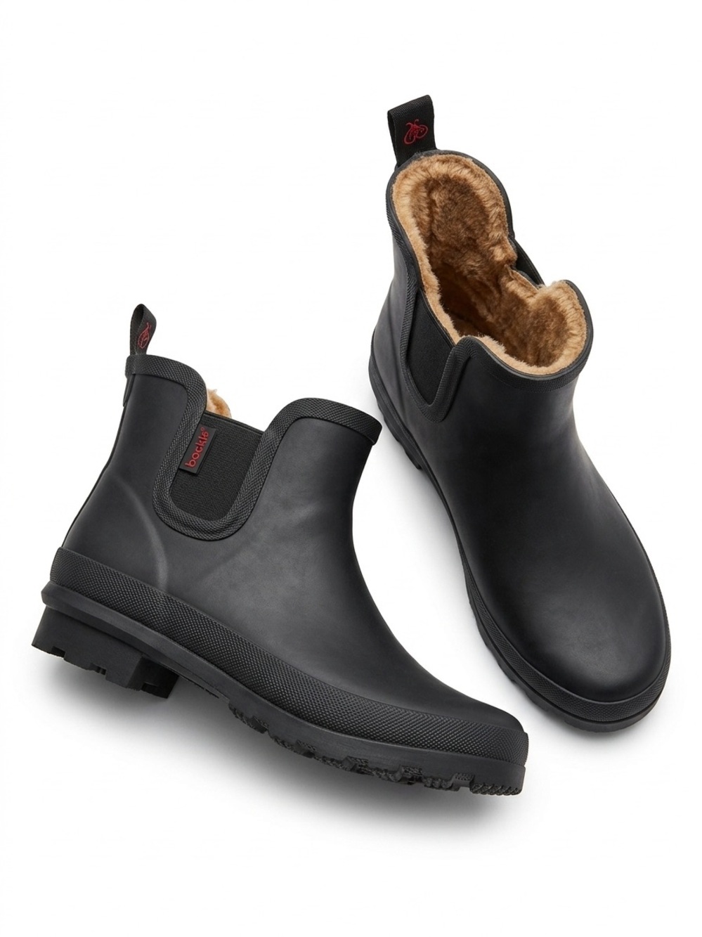 Men's Black Waterproof Chelsea Boot with Faux Fur Lining